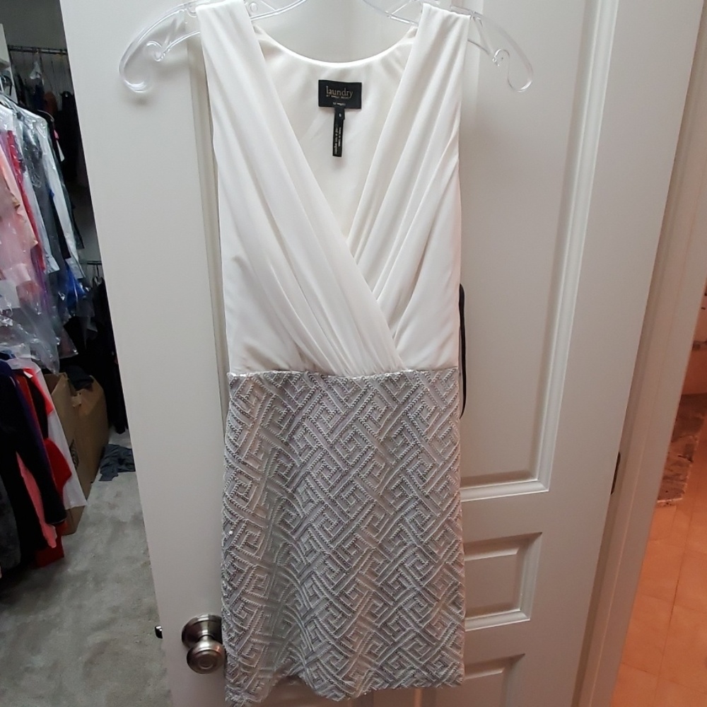White and silver sequin dress